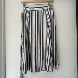 Loft Navy + White Striped Midi Skirt with Belt